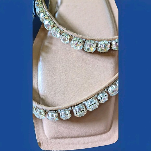 Zara Women's Sandals 6.5 Rhinestone Straps Airfit Foam Beachy Bling Resort Cute - Picture 2 of 5